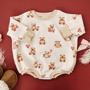 Teddy Bear Hearts Sweatshirt Romper