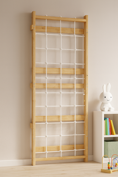 Add-On Rope Wall Panel for 95" Modular Walnut - Stylish indoor baby play accessory for safe and fun environments.