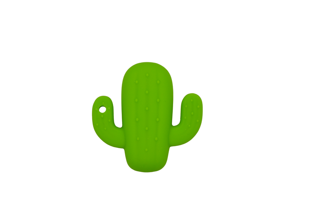 Cactus teether for babies, soft and safe for soothing gums, perfect for teething relief.
