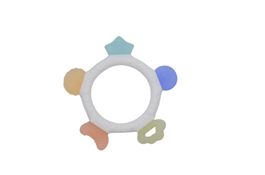 "Soft silicone teething ring for babies, soothing gums and promoting healthy teeth development."