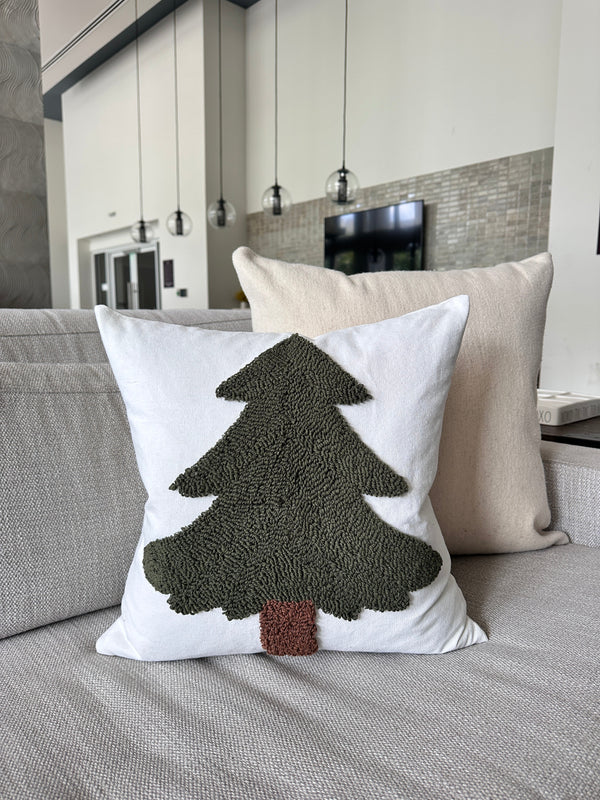 Forest Green Tufted Christmas Tree Pillow Cover