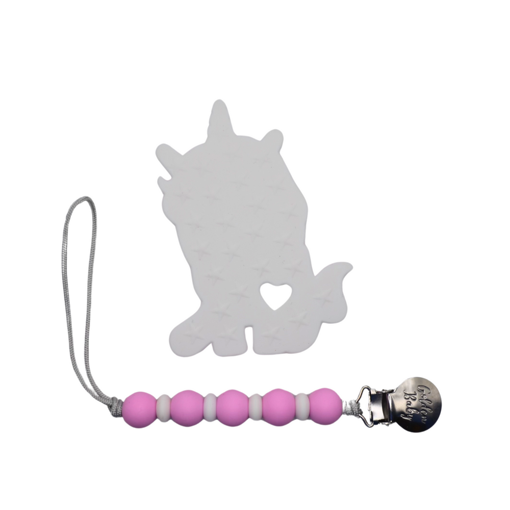 Unicorn Teether Set for babies, featuring colorful, safe silicone teethers for soothing gums and playful teething relief.
