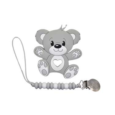 Gray Bear Teether Set for babies - soft, safe, and perfect for soothing gums.