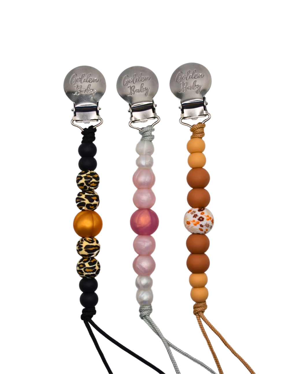 Strand Clip in Autumn Blossom design - stylish pacifier clip for babies.