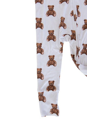 Cozy Bear Zippy zip pajamas for babies, featuring a cute bear design, angle view 5. Perfect for comfort and style!