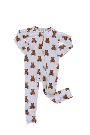 Cozy Bear Zippy zip pajamas for babies, featuring soft fabric and playful design for comfort and style.