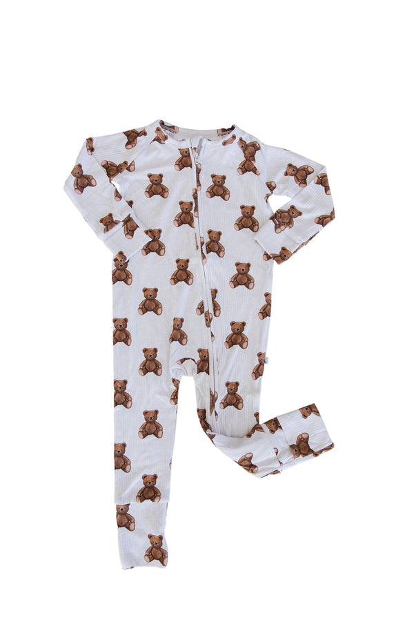 Cozy Bear Zippy zip pajamas for babies, featuring soft fabric and playful design for comfort and style.