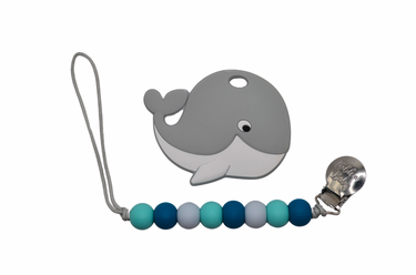 Whale Teether Set for babies, featuring soft, safe materials for soothing gums and playful design.