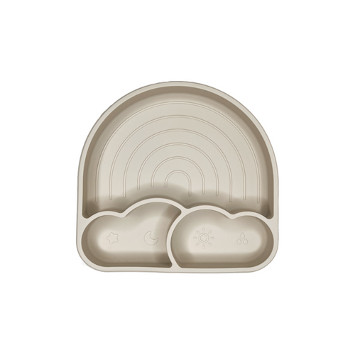 Colorful You Are My Sunshine rainbow plate for babies, angled view showcasing its cheerful design.