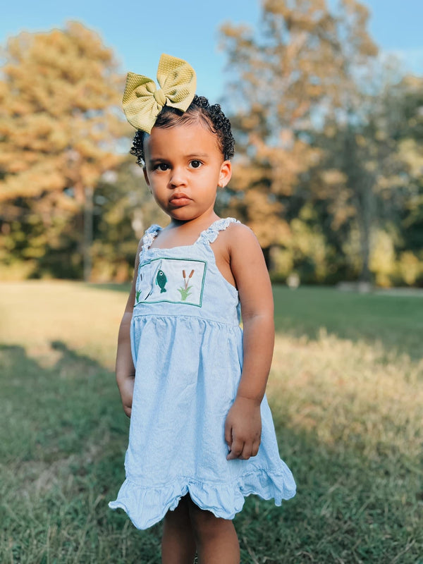 Blue fishing appliqué dress