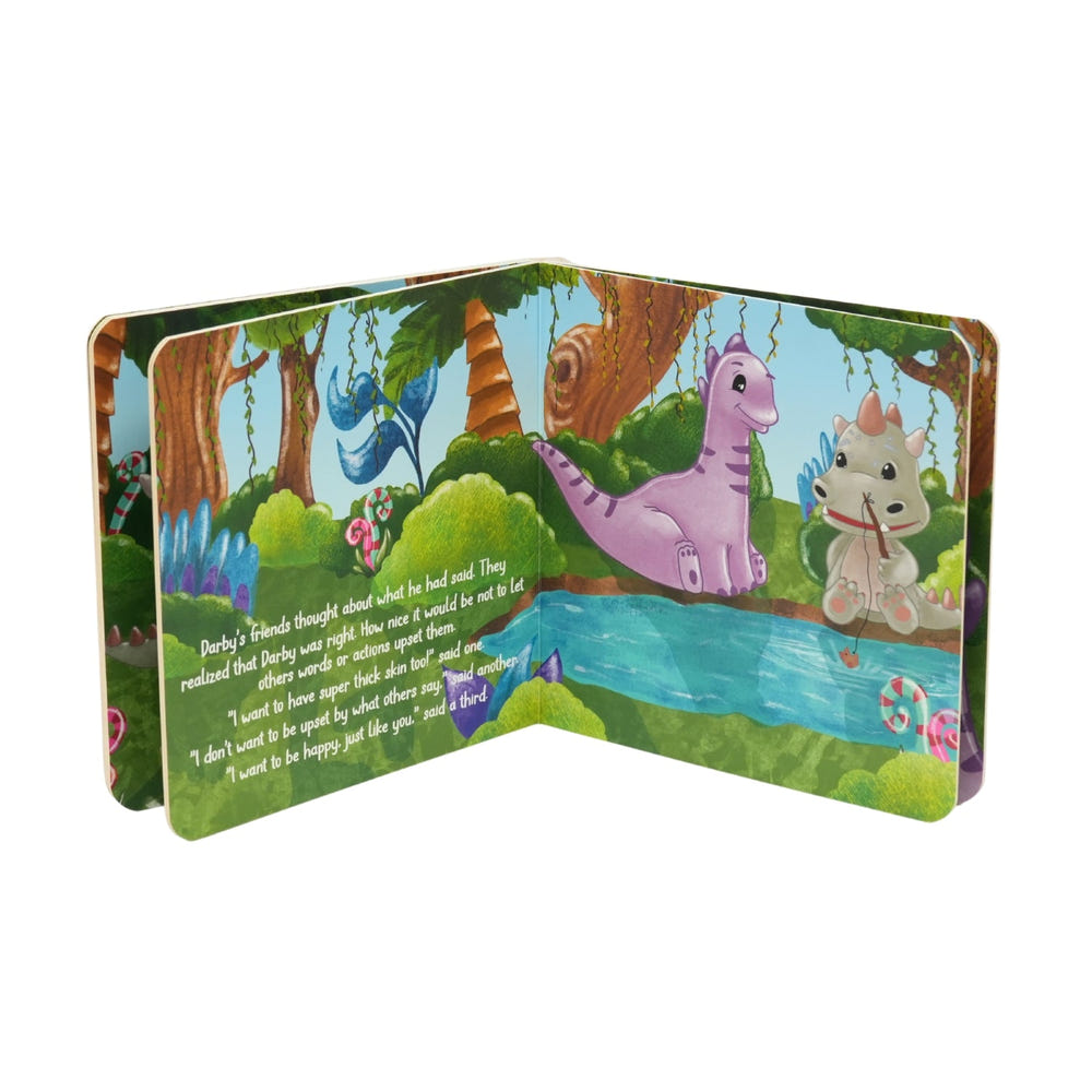Darby Dino Board Book for babies, featuring colorful illustrations and sturdy pages for early reading fun.