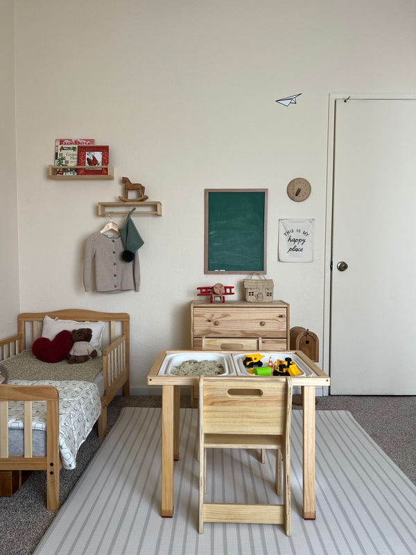 Cordia Wooden Kids Activity Table & Chair Set - Montessori-inspired for play and learning, shown at angle 11.