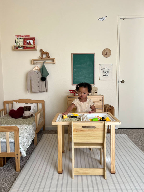 Cordia Wooden Kids Activity Table & Chair Set – Montessori-inspired for play and learning, shown at angle 8.