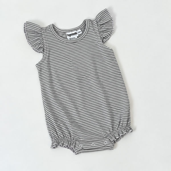 Knit Stripe Flutter Sleeve Bubble