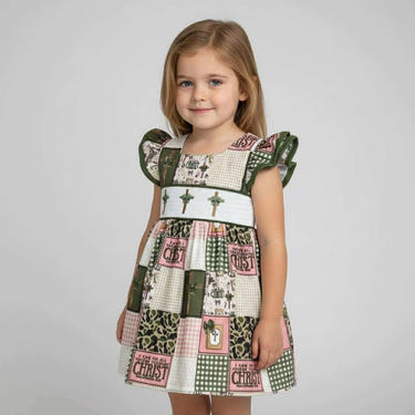 Smocked camo cross dress for babies, stylish and comfortable clothing for little ones.