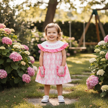 Smocked bows "I Love Daddy" dress for babies, perfect for special occasions and everyday wear.