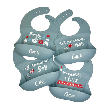 All American Catch All Bib for babies, featuring a fun design and mess-proof catch pocket for easy feeding.
