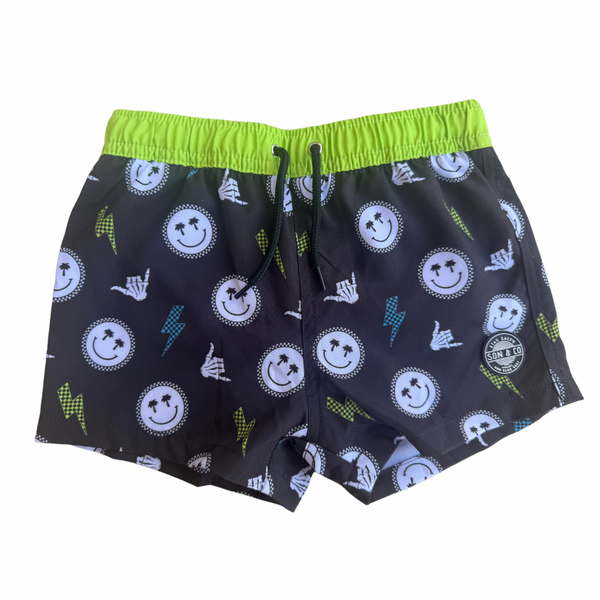 Sunshine State of Mind Swim Trunks for babies and toddlers, featuring a vibrant design perfect for summer fun.