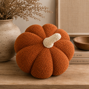 11” Jumbo Sherpa orange pumpkin pillow, perfect decorative accent for baby nurseries and cozy spaces.