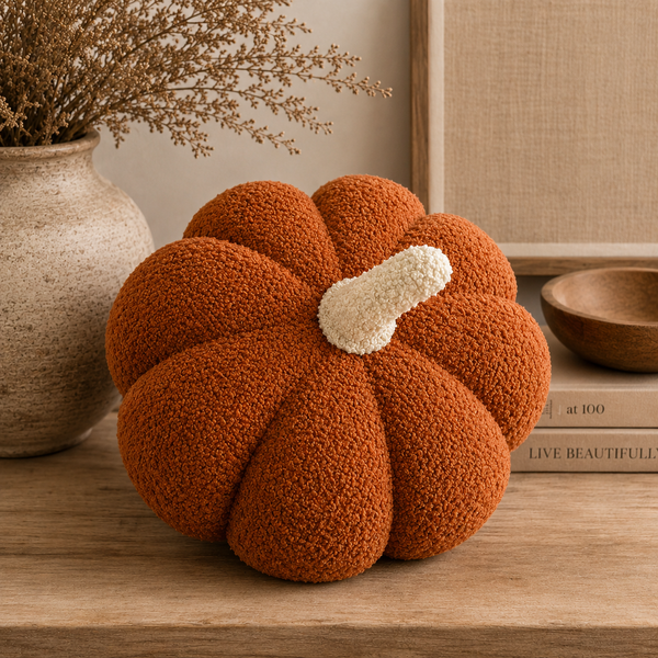 11” Jumbo Sherpa orange pumpkin pillow, perfect decorative accent for baby nurseries and cozy spaces.