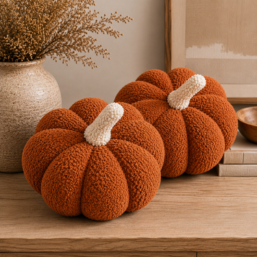 11” Jumbo Sherpa Orange Pumpkin Pillow - Soft decorative pillow for babies and nurseries, perfect for fall decor.