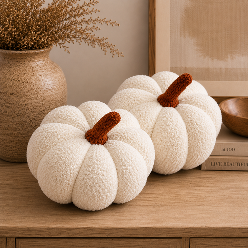 11” Jumbo Sherpa Ivory Pumpkin Pillow - Soft decorative pillow for nurseries and cozy spaces.