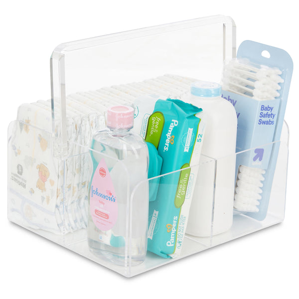 LELLobaby Mommy Tool Box Premium Acrylic Diaper Organizer at angle 5, stylish and functional for modern parents.