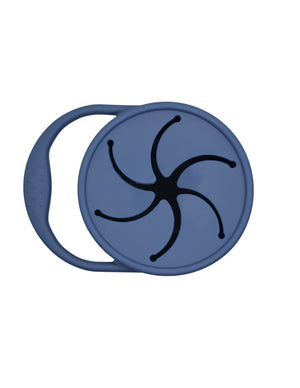 Silicone snack container for babies, angled view showcasing its vibrant design and practical features.