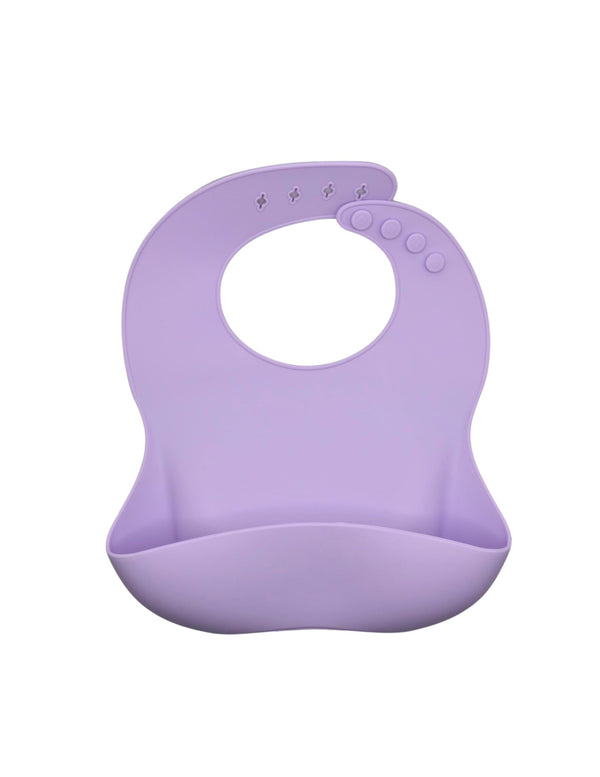 Silicone pocket bib in vibrant colors, designed for easy feeding and mess-free mealtime for babies.