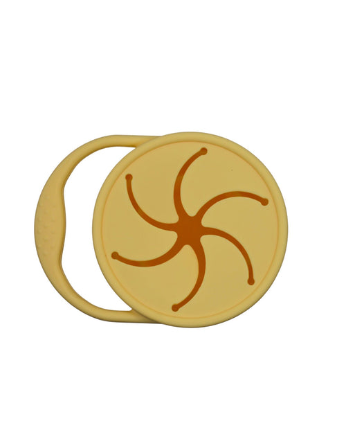 Silicone snack container for babies, angled view showcasing its durable design and vibrant colors. Perfect for on-the-go snacks.