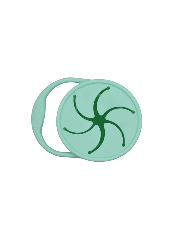 Silicone snack container for babies, angled view showcasing its durable design and vibrant colors. Perfect for on-the-go snacks.