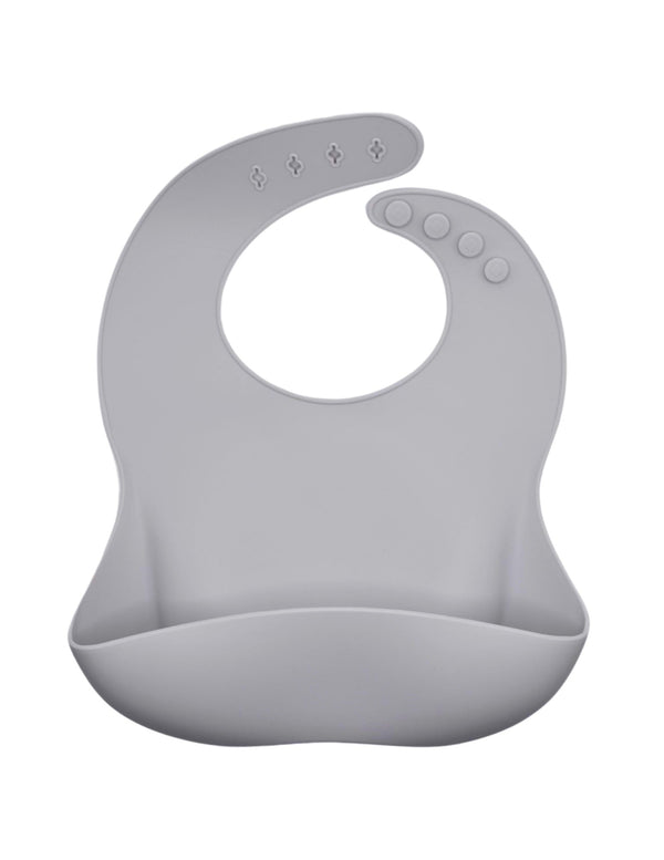 Silicone pocket bib in vibrant color, designed for easy feeding and mess-free mealtime for babies. Angle 6 view.