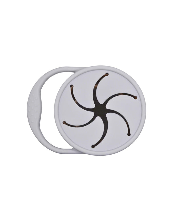 Silicone snack container for babies, angled view showcasing its durable design and vibrant colors. Perfect for on-the-go snacks.