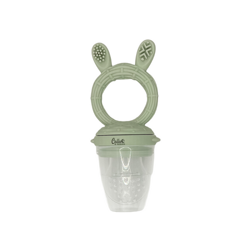 Nourishing Nibbler Bunny Feeder for babies, angled view showcasing its cute design and feeding functionality.
