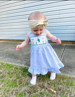 Blue fishing appliqué dress