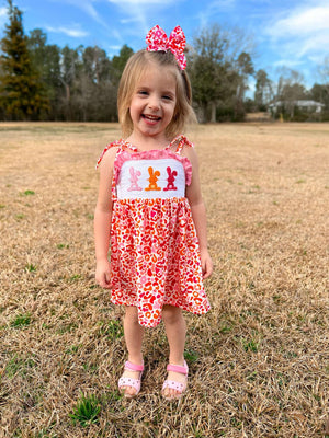 Smocked orange and pink leopard bunny Dress