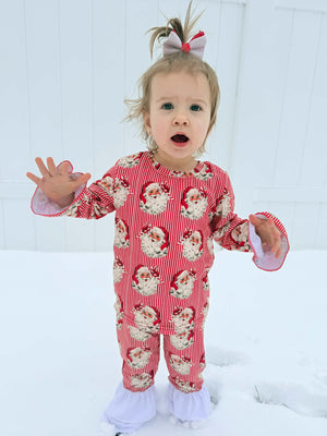 Santa Stripe two-piece ruffle set for babies, perfect for festive playtime and holiday celebrations.