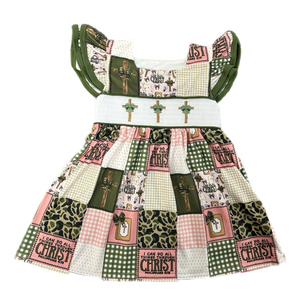 Smocked camo cross Dress