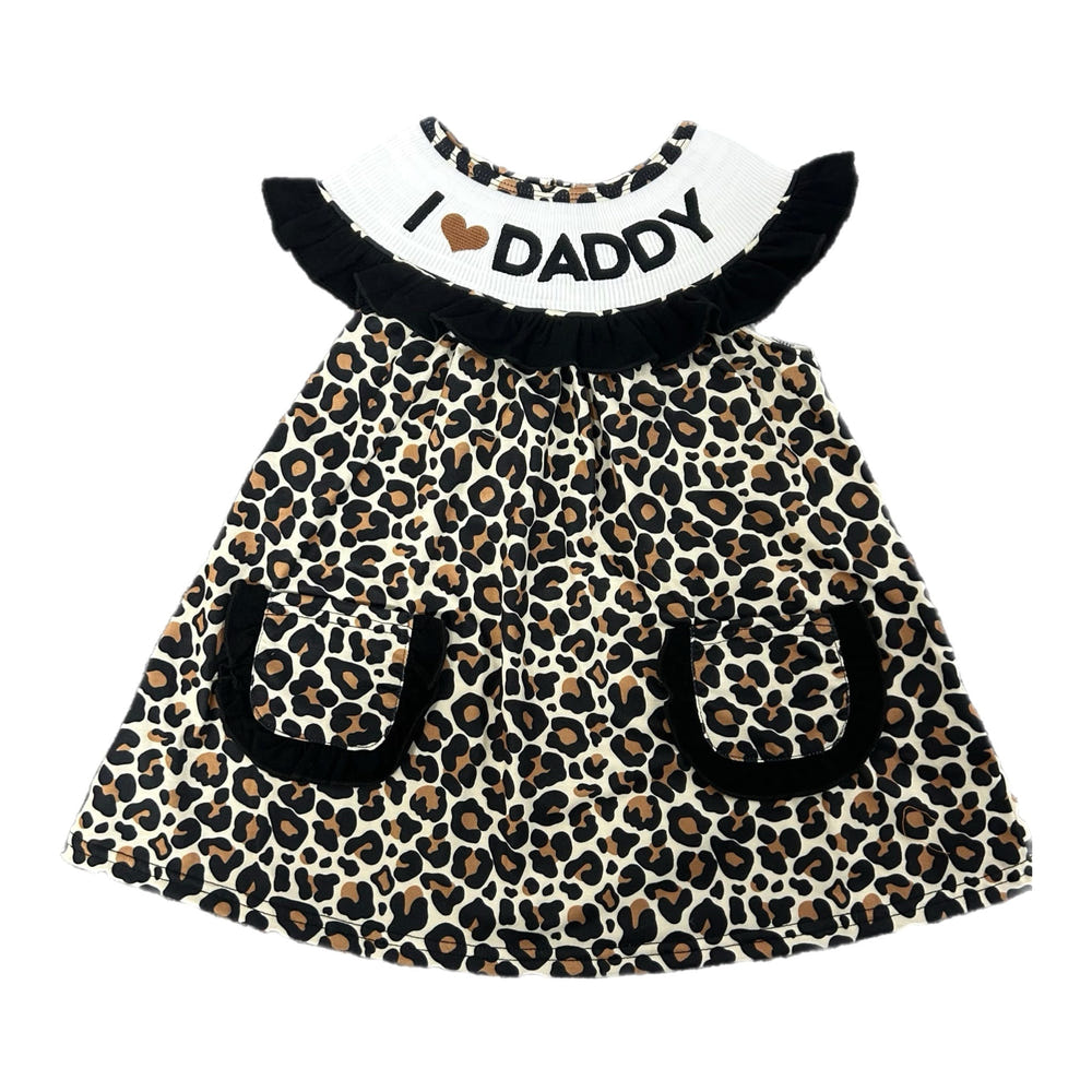 Smocked leopard I love daddy dress for babies - stylish and adorable outfit for little ones.