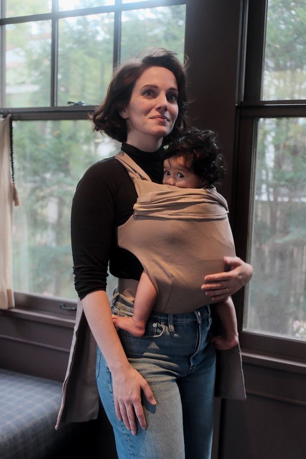 Simple Wrap in Driftwood color, a cozy and stylish baby wrap carrier for comfortable carrying.