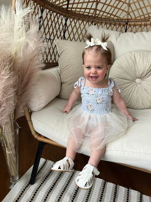 Cosette - Smocked Tulle Bodysuit Dress