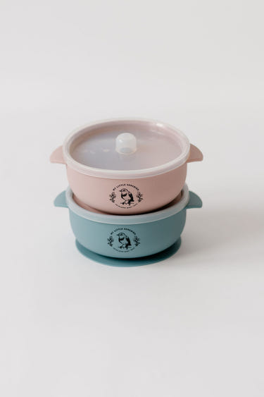 Silicone baby bowls in pastel colors, perfect for mealtime and easy to clean. Safe and durable for little ones.