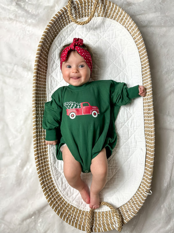Christmas Tree Truck Bamboo Sweatshirt Romper