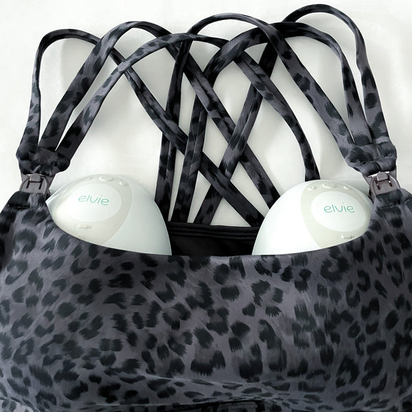 Chloe 4 Running Nursing & Pumping Sports Bra (Gray Leopard)