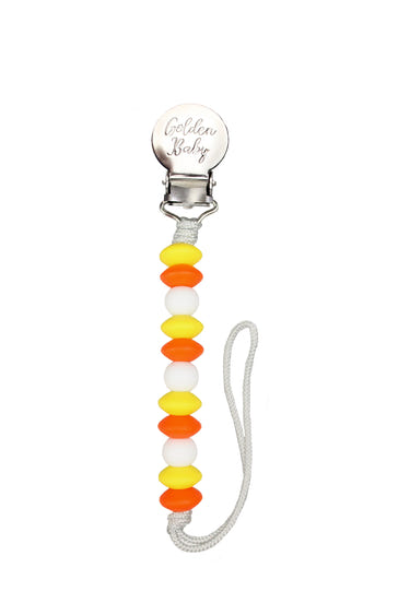 Jeanie Clip Candy Corn Pacifier Clip for babies - stylish and functional baby accessory.