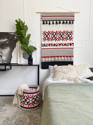 Crocheted Wall Art in Ukrainian Vyshyvanka Style
