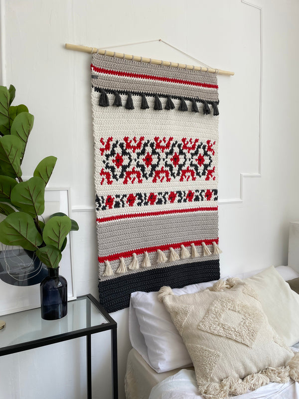 Crocheted Wall Art in Ukrainian Vyshyvanka Style