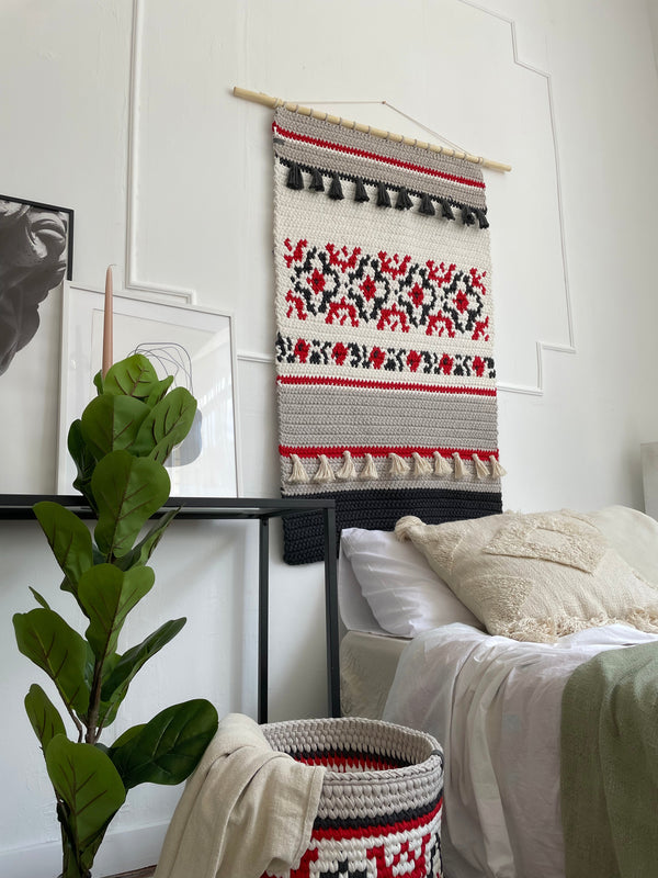 Crocheted Wall Art in Ukrainian Vyshyvanka Style
