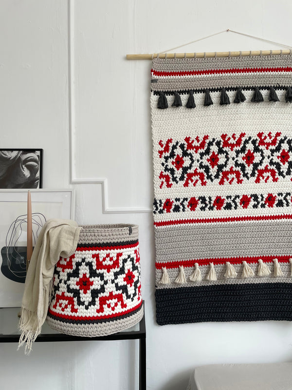 Crocheted Wall Art in Ukrainian Vyshyvanka Style