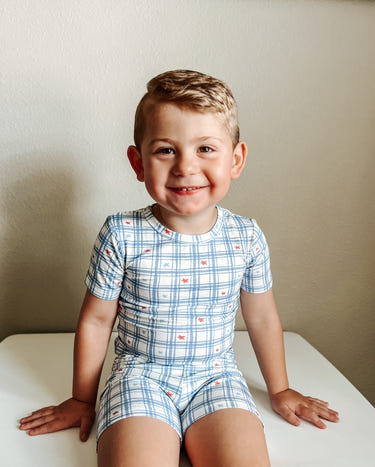 Stars Gingham 2pc Bamboo Pajamas for babies, soft and cozy sleepwear in a charming design.